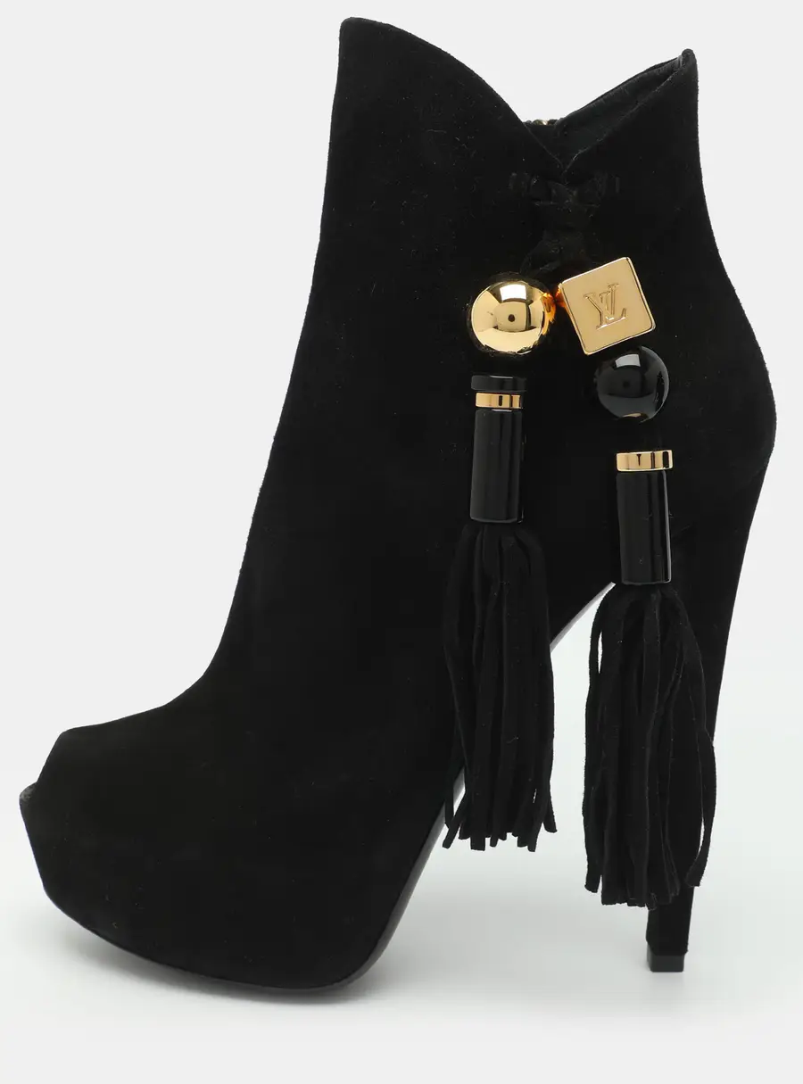 Louis Vuitton Size 41 Black Suede Tassel Ankle Length Boots