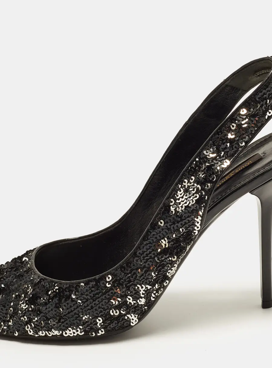 Louis Vuitton Liza Size 40 Black Sequins Slingback Pumps