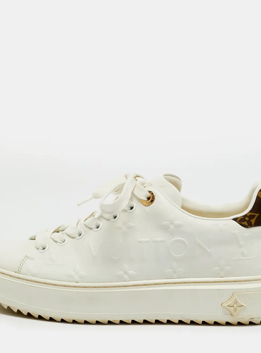 Louis Vuitton Time Out Size 37.5 White/Brown Monogram Canvas and Leather Low Top Sneakers