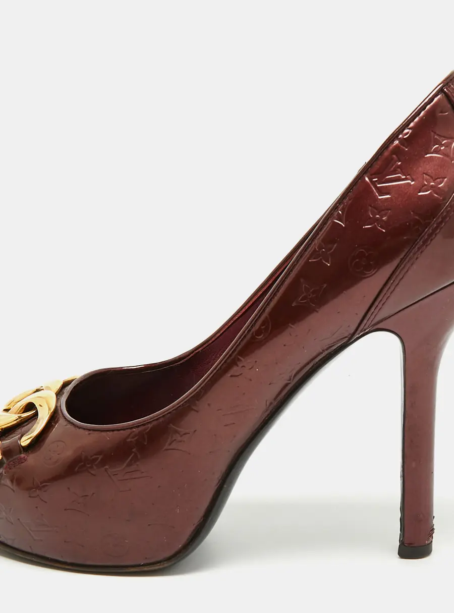 Louis Vuitton Size 39 Burgundy Patent Leather Peep Toe Pumps