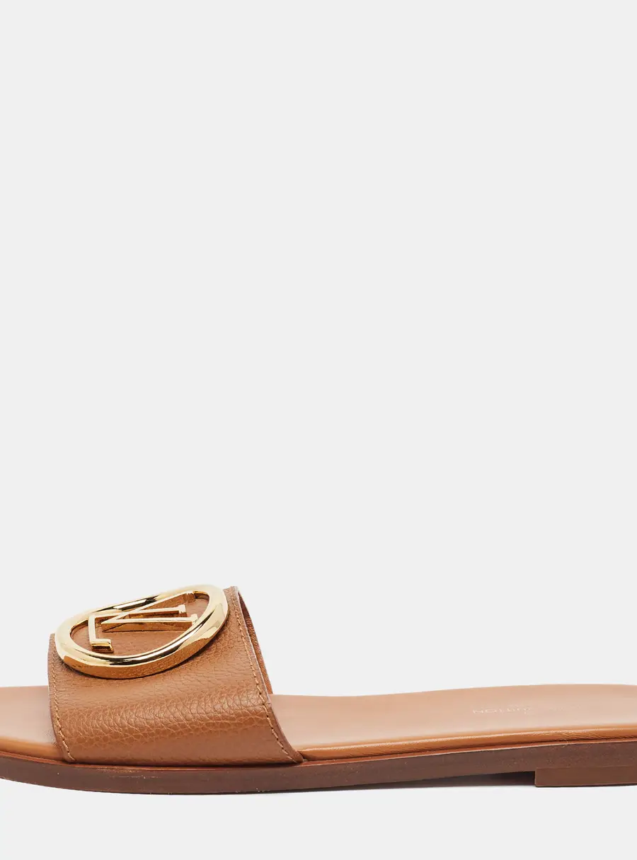 Louis Vuitton Lock It Size 36.5 Brown Leather Flats