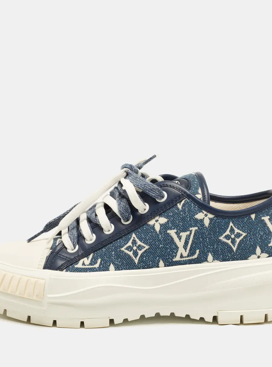 Louis Vuitton Size 38 Blue Denim Lace Up Sneakers