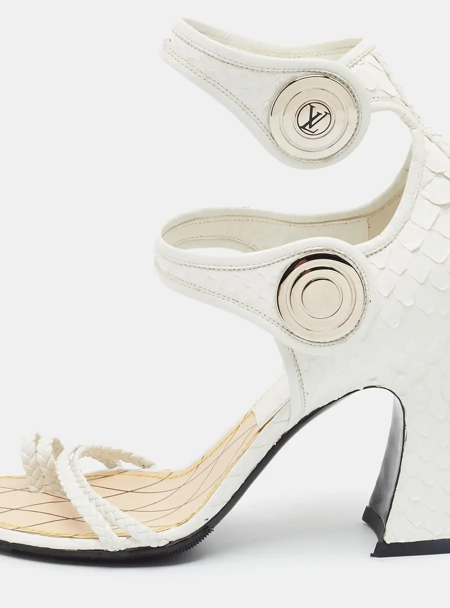 Louis Vuitton Size 38 White Python Leather Strappy Sandals