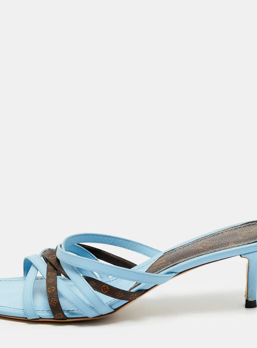 Louis Vuitton Size 41 Blue/Brown Monongram Canvas and Leather Slide Sandals