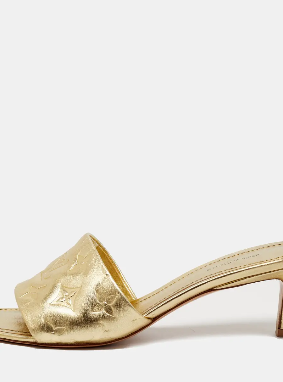 Louis Vuitton Revival Size 38 Gold Monogram Leather Slide Sandals