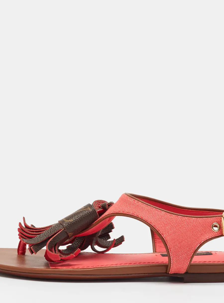 Louis Vuitton Destination Size 37 Red Monogram Thong Sandals Flat Sandals
