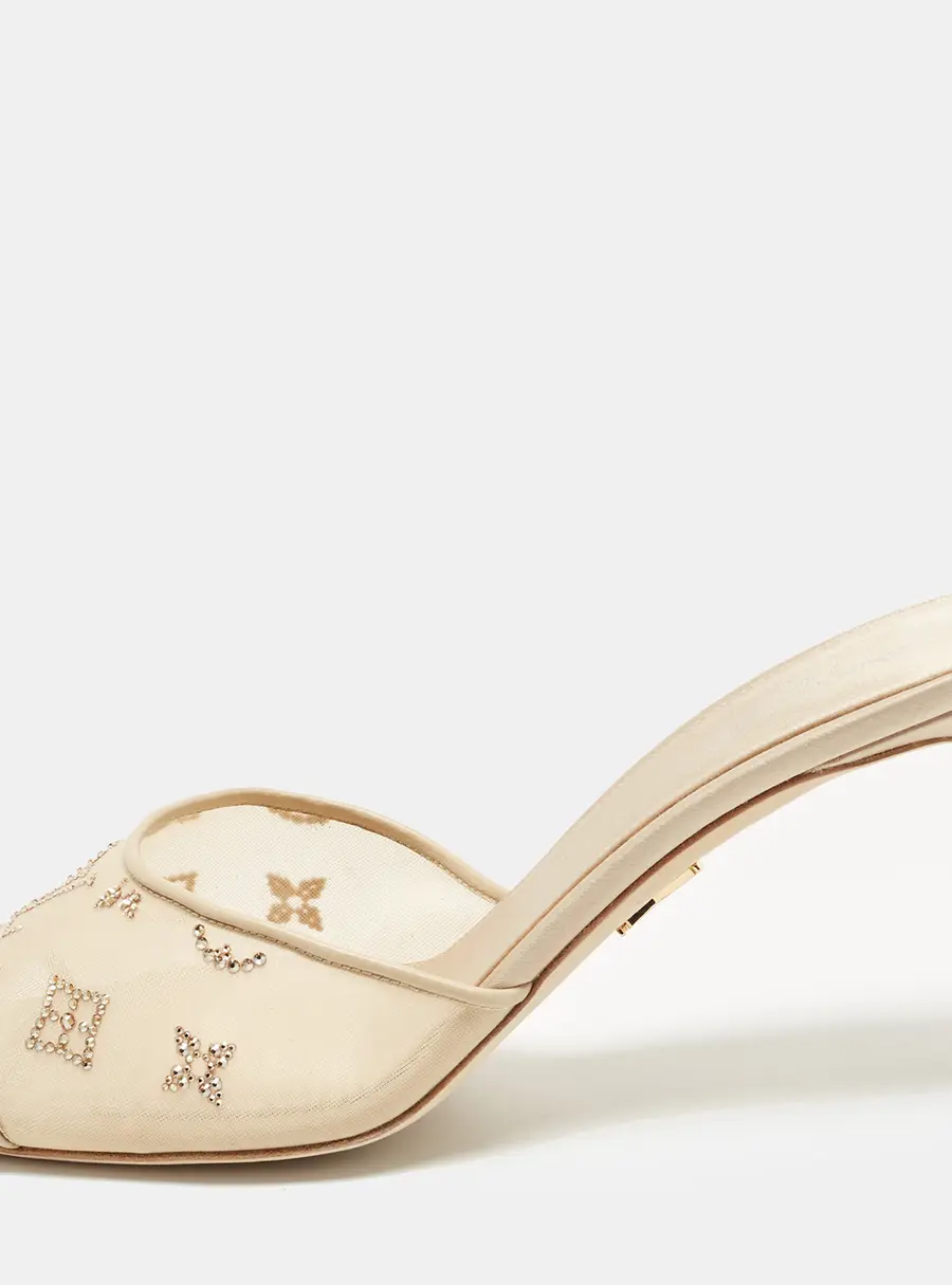 Louis Vuitton Revival Size 40 Beige Lace and Satin Slide Sandals