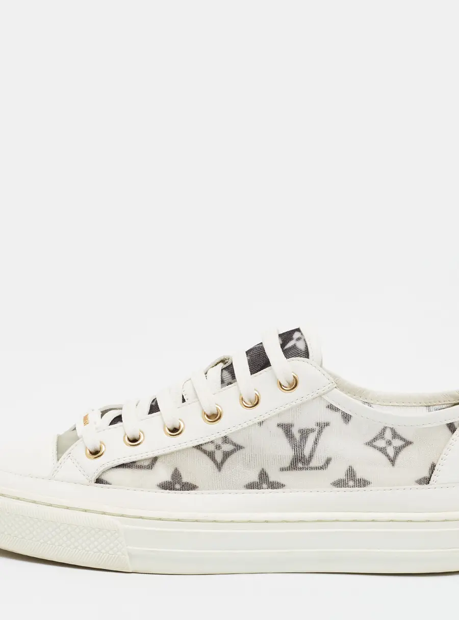 Louis Vuitton Stellar Size 36 White Monogram Mesh and Leather Lace Up Sneakers