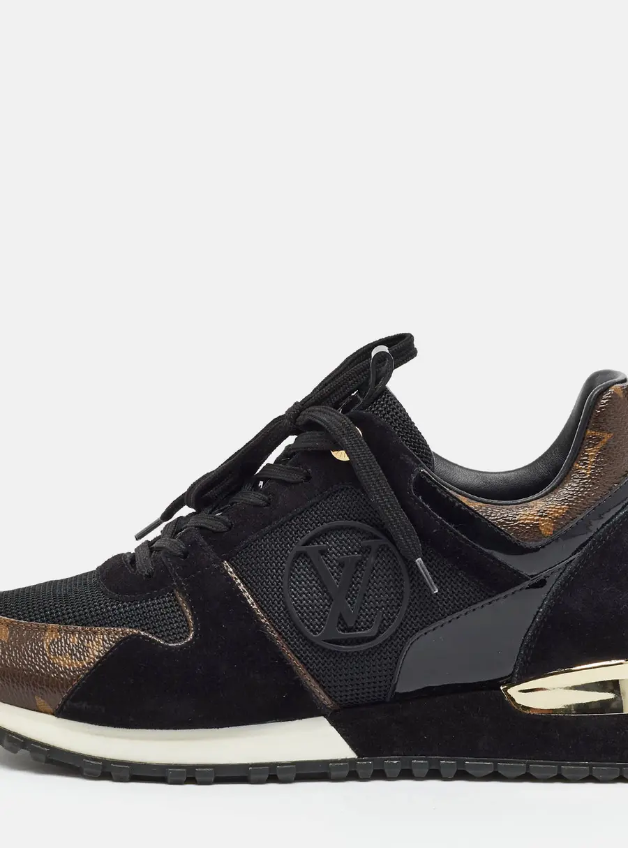 Louis Vuitton Run Away Size 38 Black/Brown Monogram Canvas and Suede Lace Up Sneakers