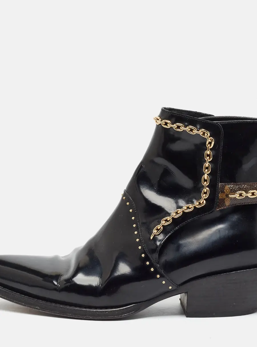 Louis Vuitton Matador Size 38.5 Black Canvas and Patent Leather Ankle Length Boots