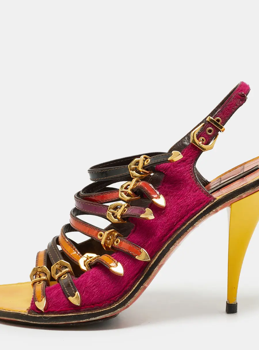 Louis Vuitton Size 39.5 Multicolor Calf Hair and Leather Slingback Sandals