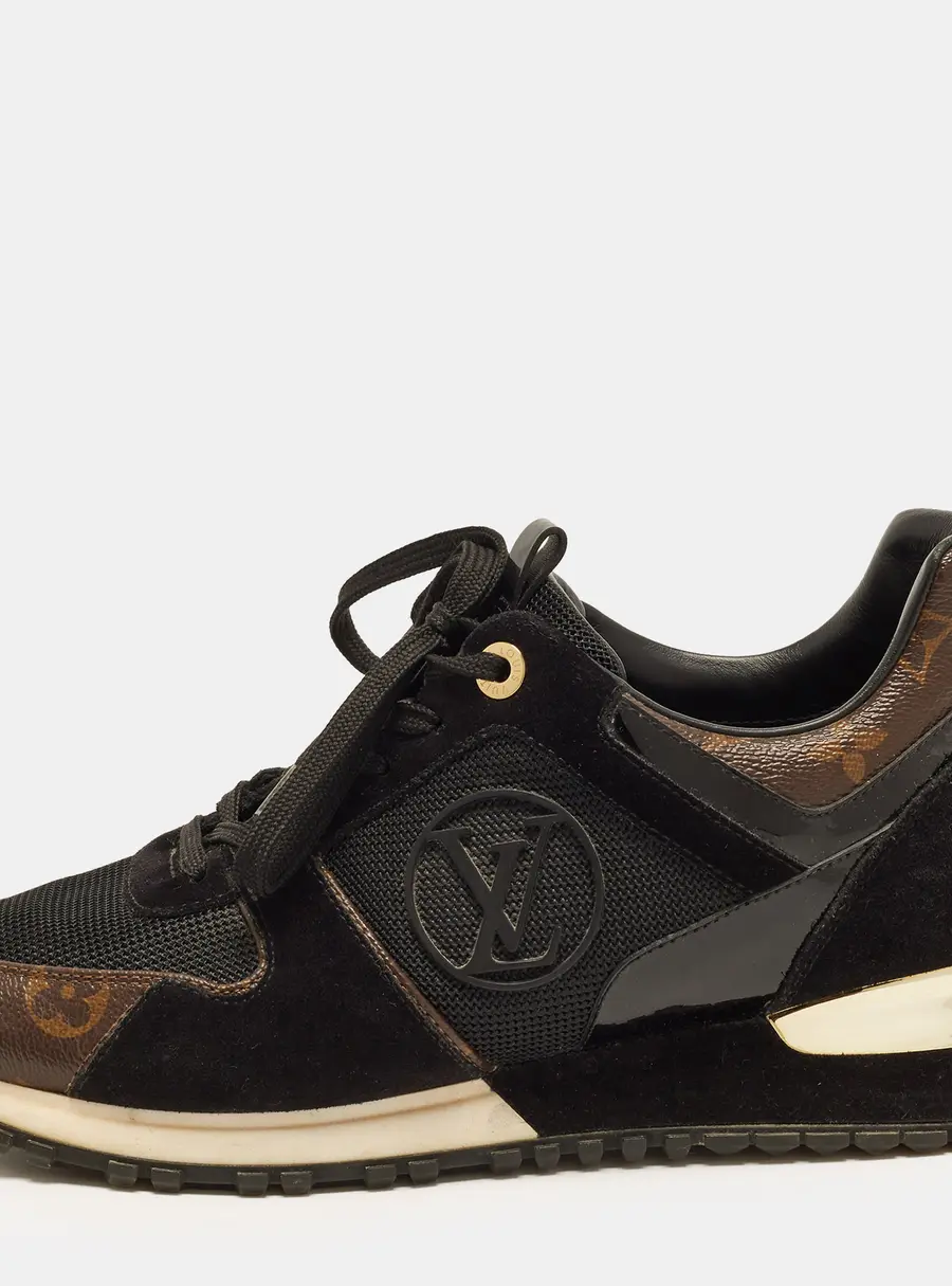 Louis Vuitton Run Away Size 39 Black/Brown Monogram Canvas and Suede Low Top Sneakers