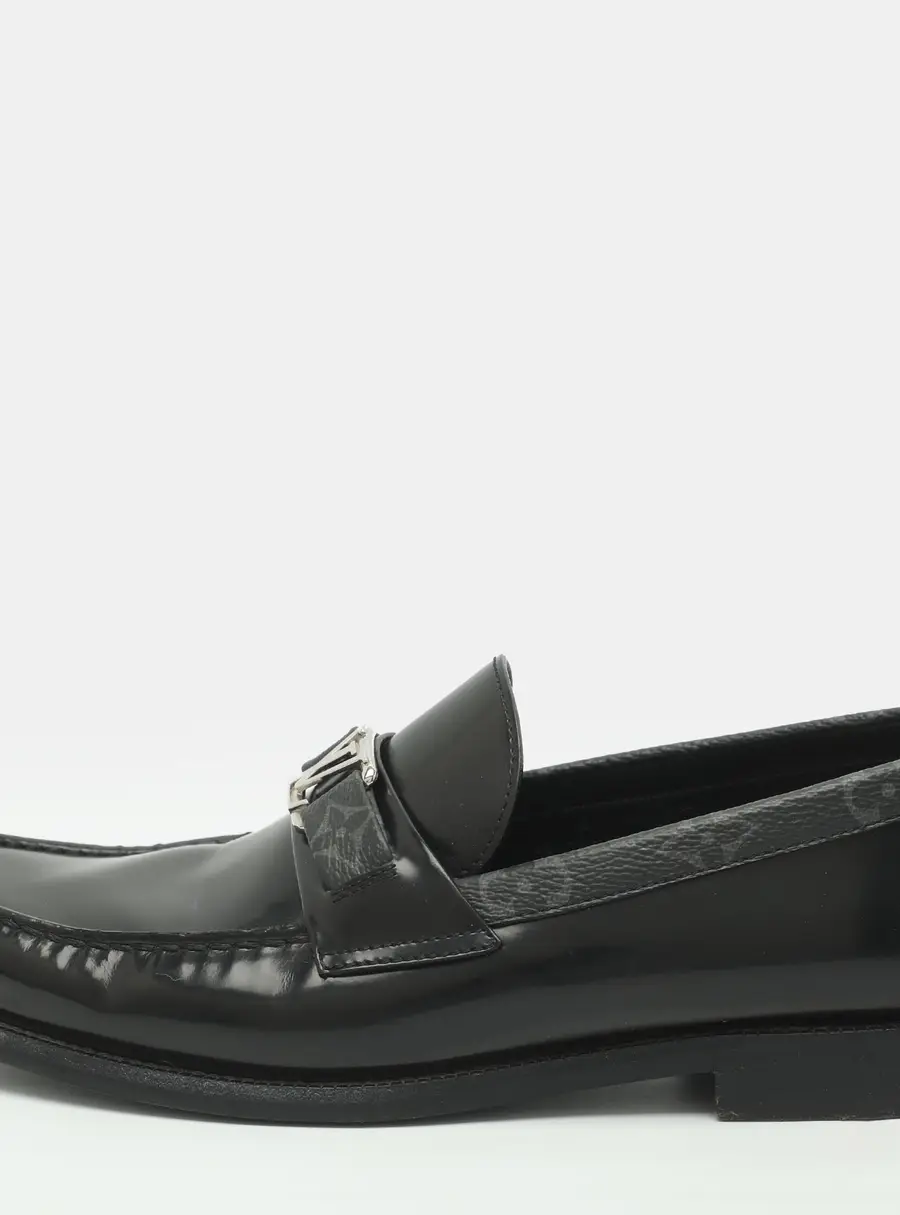 Louis Vuitton Major Size 39.5 Black Monogram Eclipse and Leather Loafers
