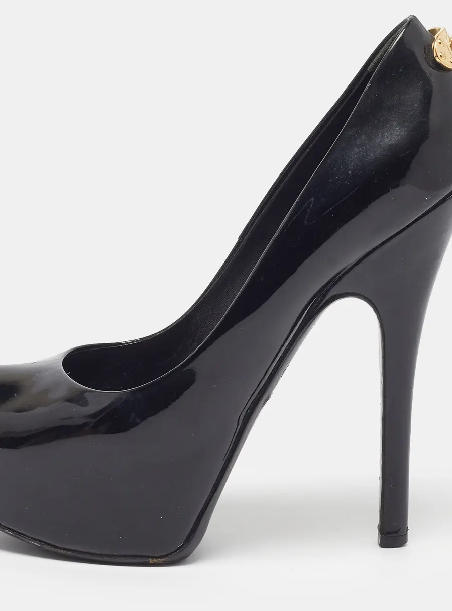 Louis Vuitton Oh Really! Size 37.5 Black Patent Leather Peep Toe Pumps