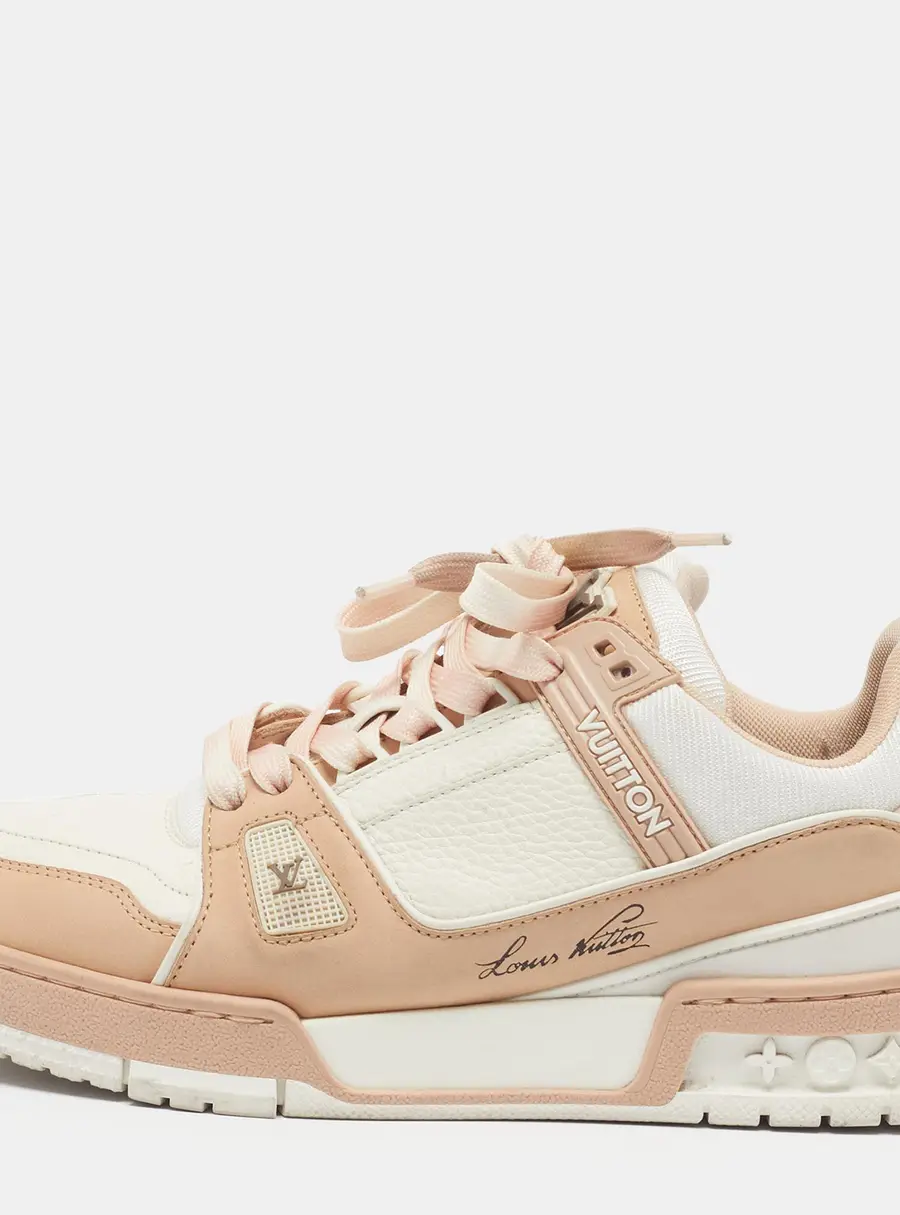 Louis Vuitton LV Trainer Size 37.5 Pink/White Nubuck and Leather Low Top Sneakers