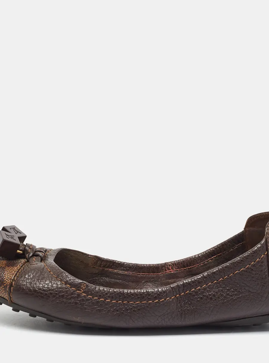 Louis Vuitton Lovely Size 38 Brown Damier Canvas and Leather Ballet Flats