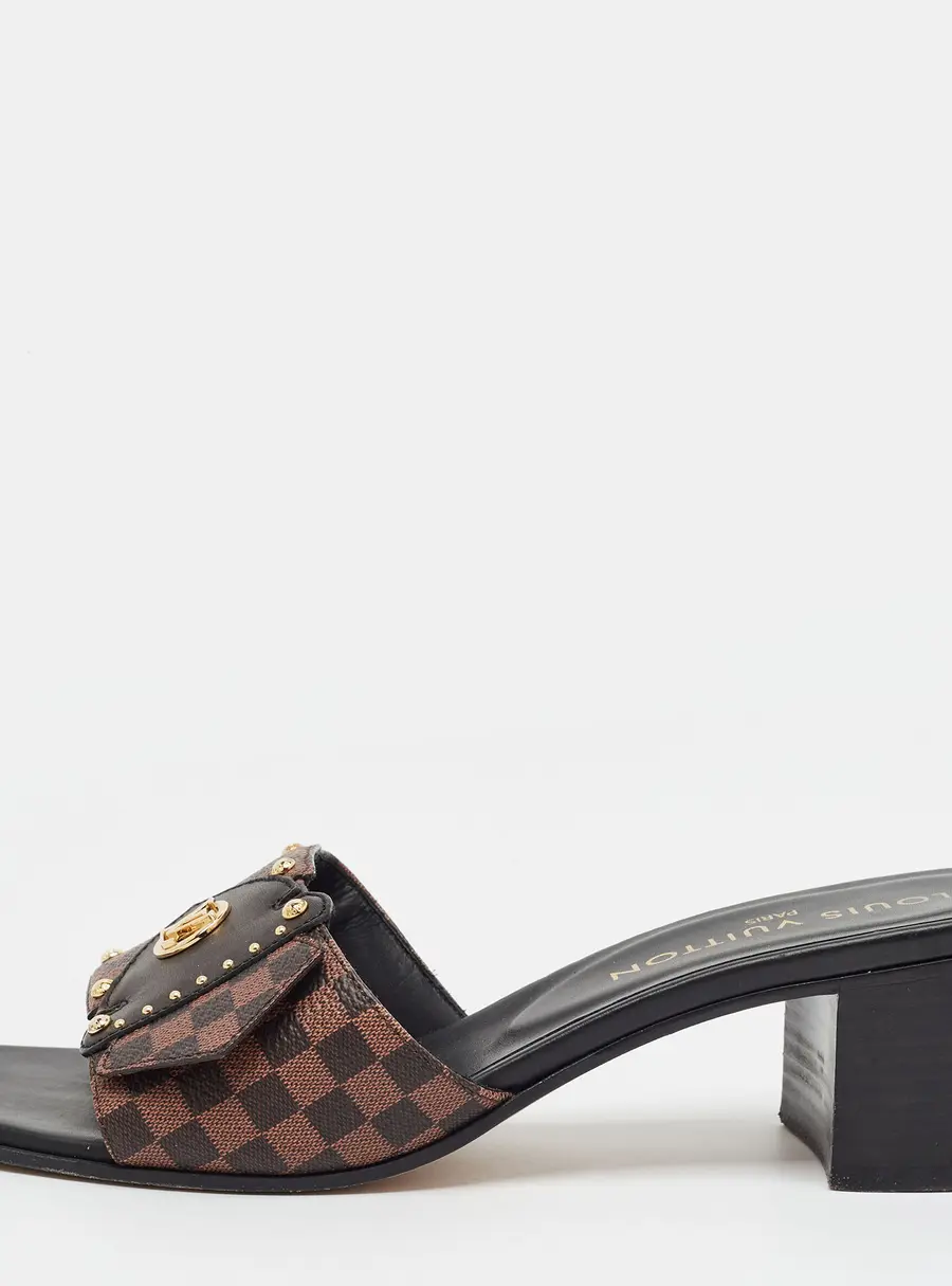 Louis Vuitton Lock It Size 38.5 Brown LV Pop Monogram Coated Canvas Slide Sandals
