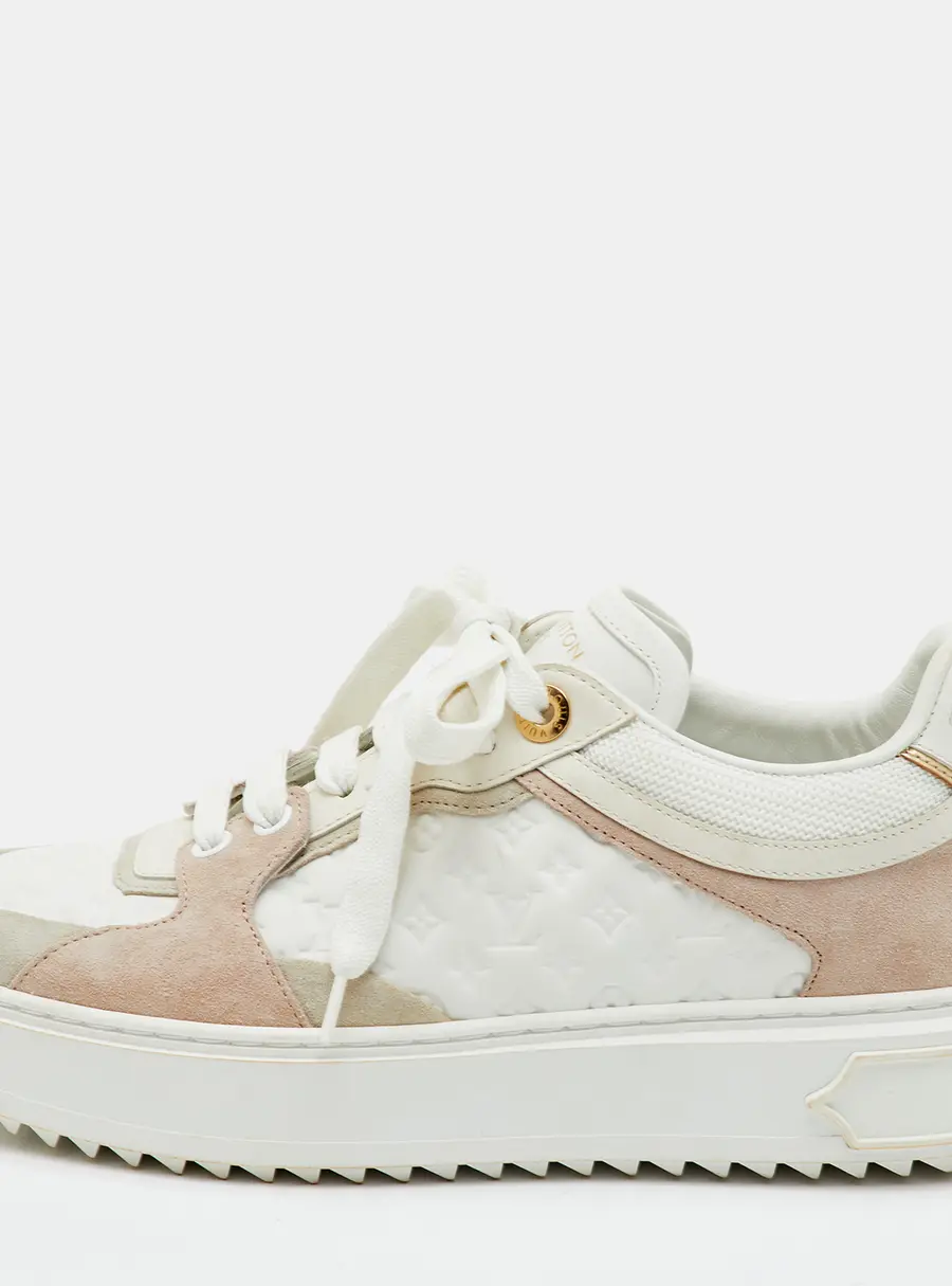 Louis Vuitton Time Out Size 37 White/Beige Monogram Leather and Suede Low Top Sneakers