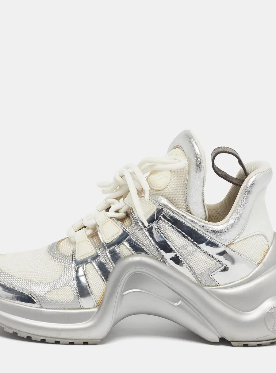 Louis Vuitton Archlight Size 37.5 White/Silver Leather and Mesh Lace Up Sneakers