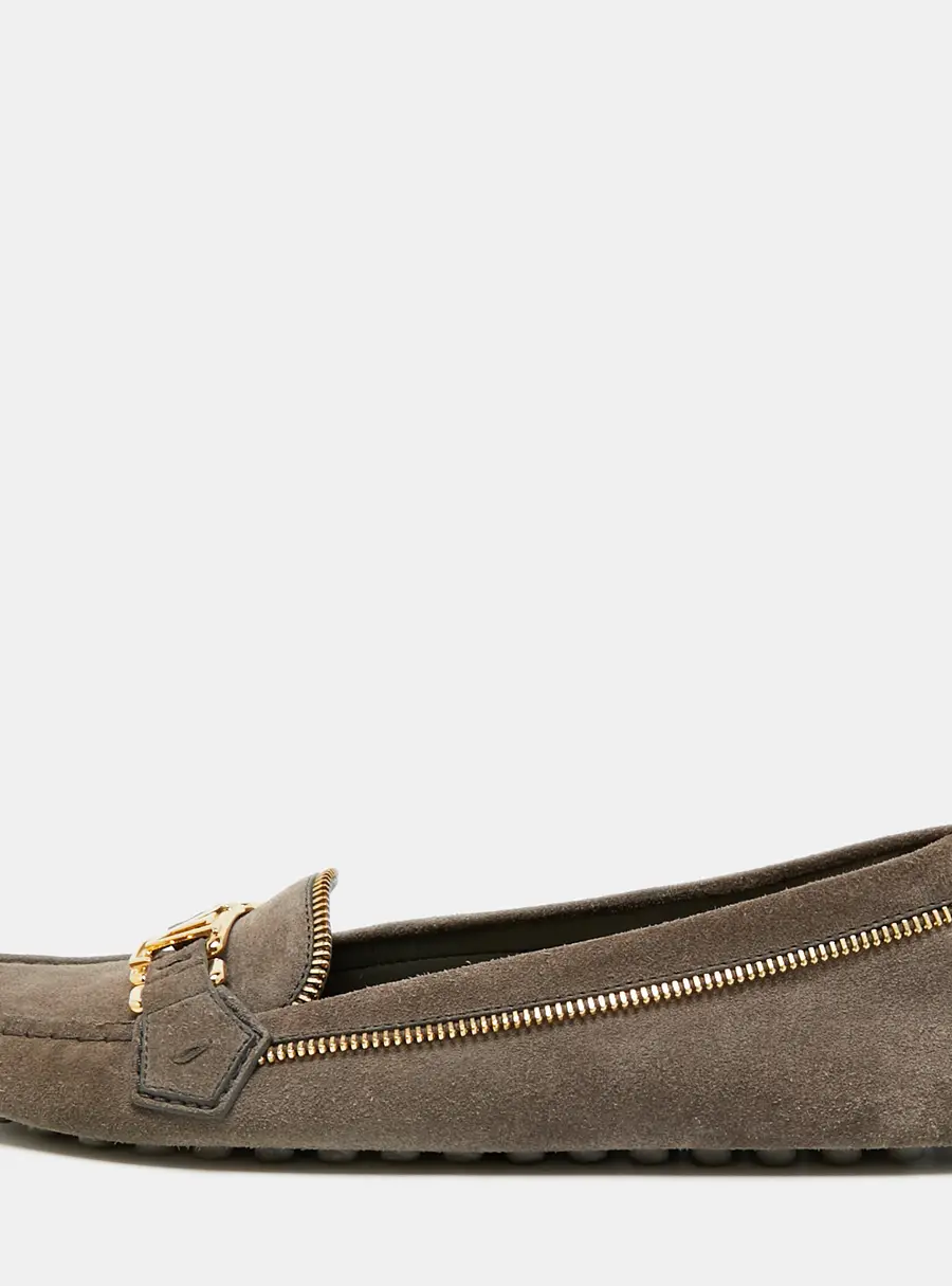 Louis Vuitton Oxford Size 38.5 Grey Suede Zip Detail Slip On Loafers