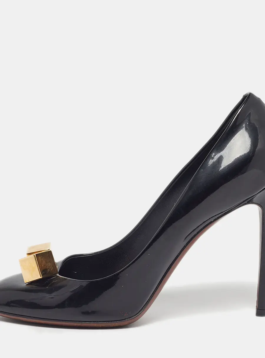 Louis Vuitton Cube Size 39.5 Black Patent Leather Pumps