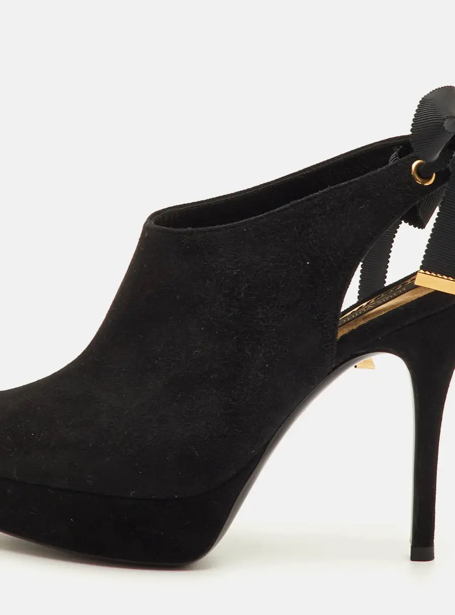 Louis Vuitton Size 35.5 Black Suede Peep Toe Platform Sandals