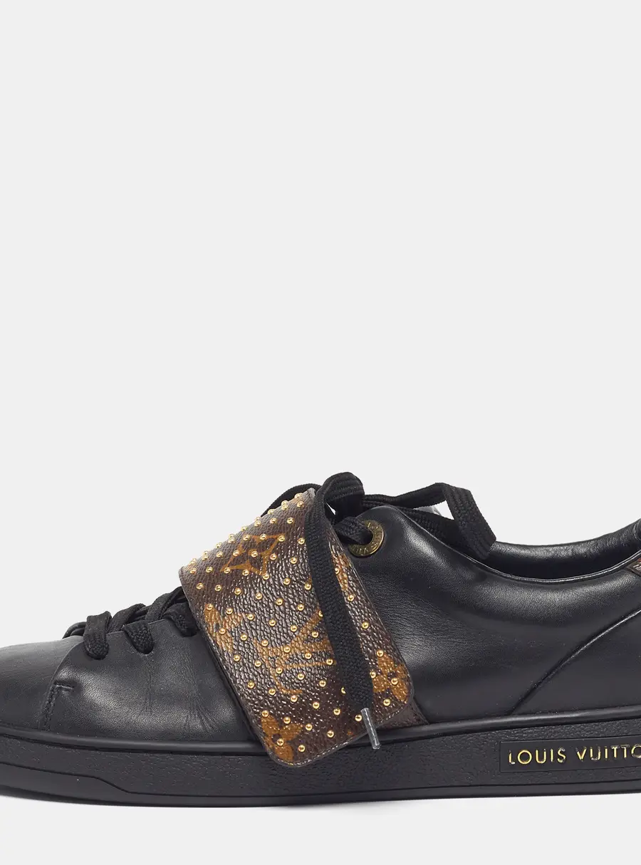 Louis Vuitton Frontrow Size 37 Black/Brown Monogram Coated Canvas and Leather Lace Up Sneakers