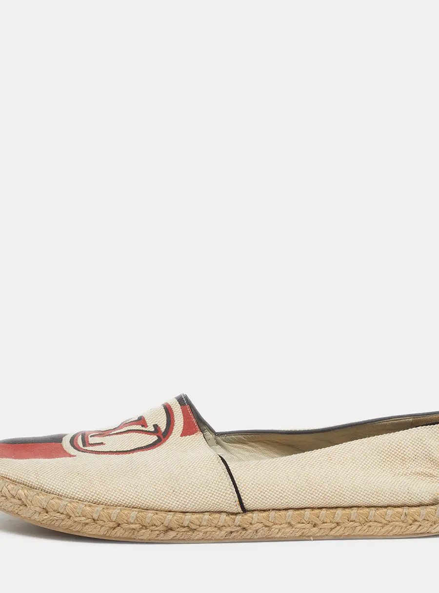 Louis Vuitton Postcard Size 38.5 Beige Canvas Espadrille Flats