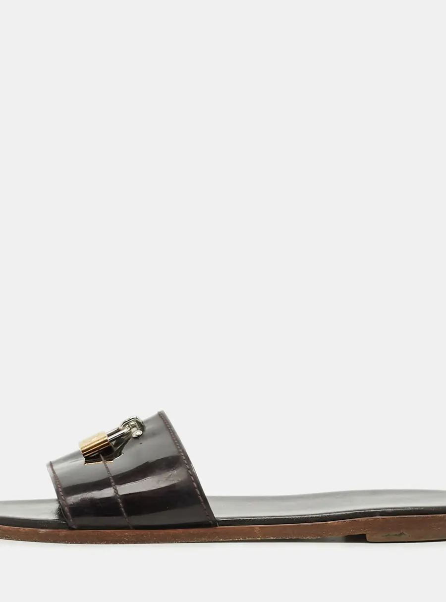 Louis Vuitton Lock It Size 40 Dark Purple Patent Leather Flat Slide