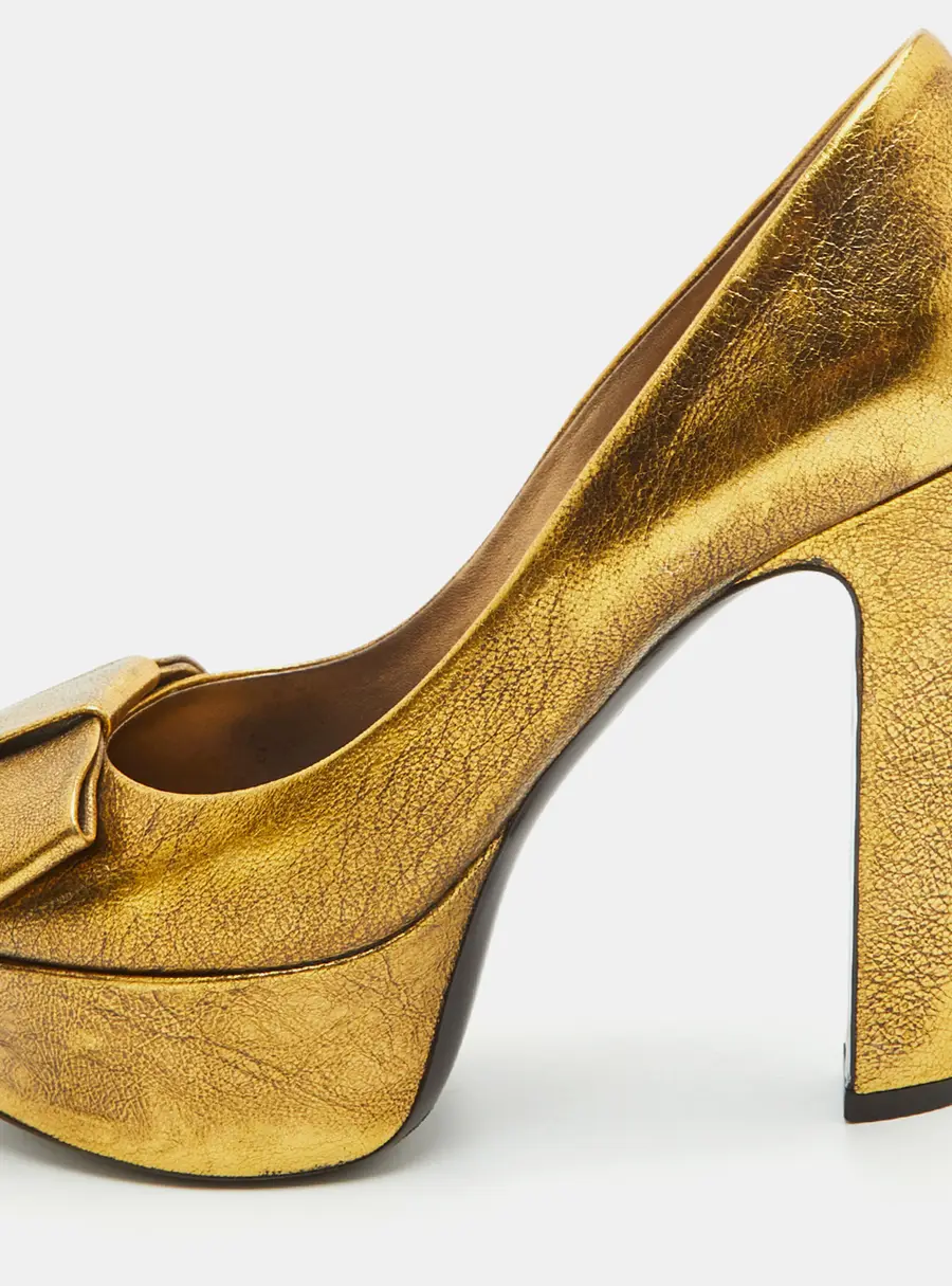 Louis Vuitton Size 35.5 Metallic Gold Leather Platform Peep Toe Pumps