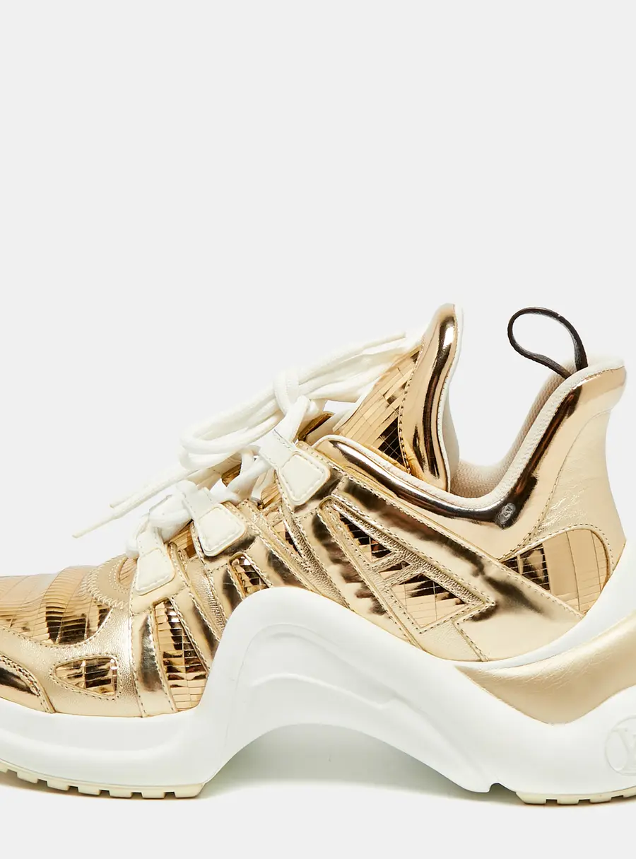 Louis Vuitton Archlight Size 40 Metallic Gold Leather Lace Up Sneakers