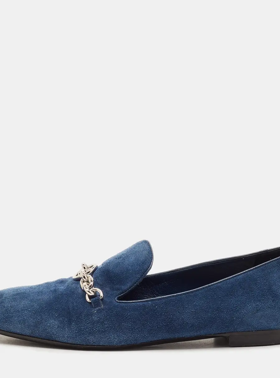 Louis Vuitton Size 39 Navy Blue Suede Embellished Smoking Slippers