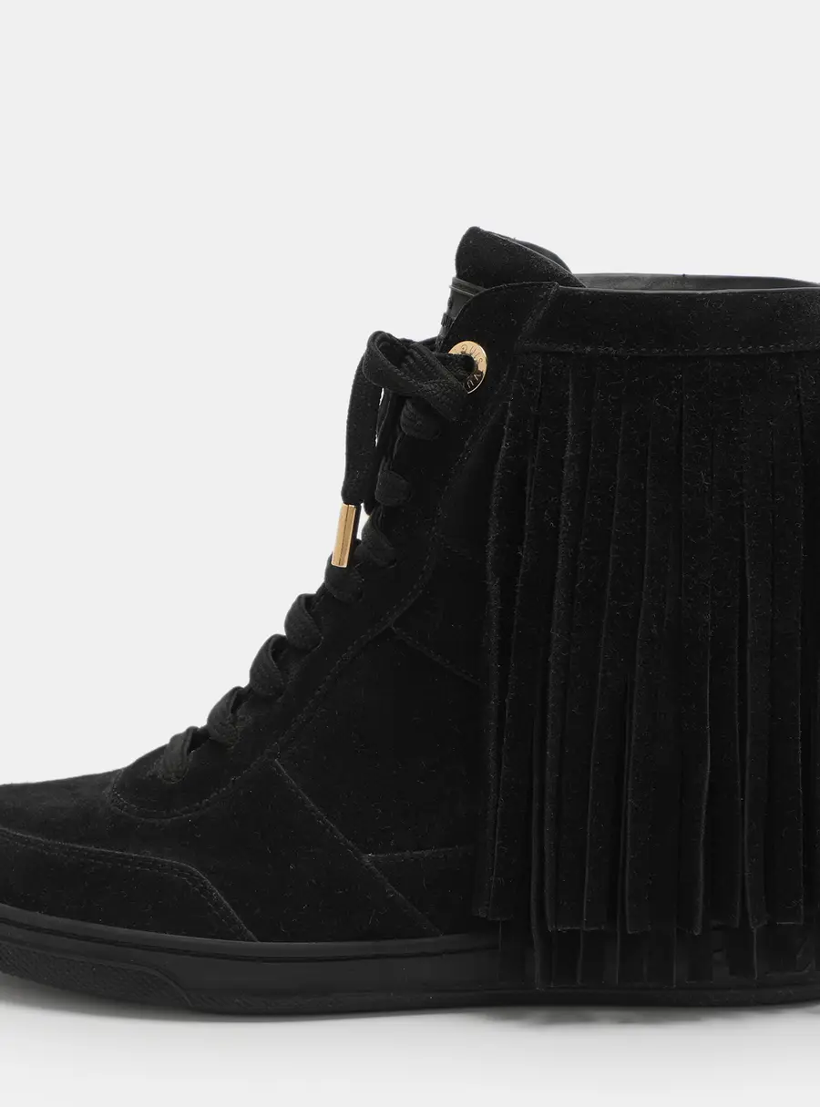 Louis Vuitton Millenium Size 38 Black Suede Fringes Wedge Sneakers