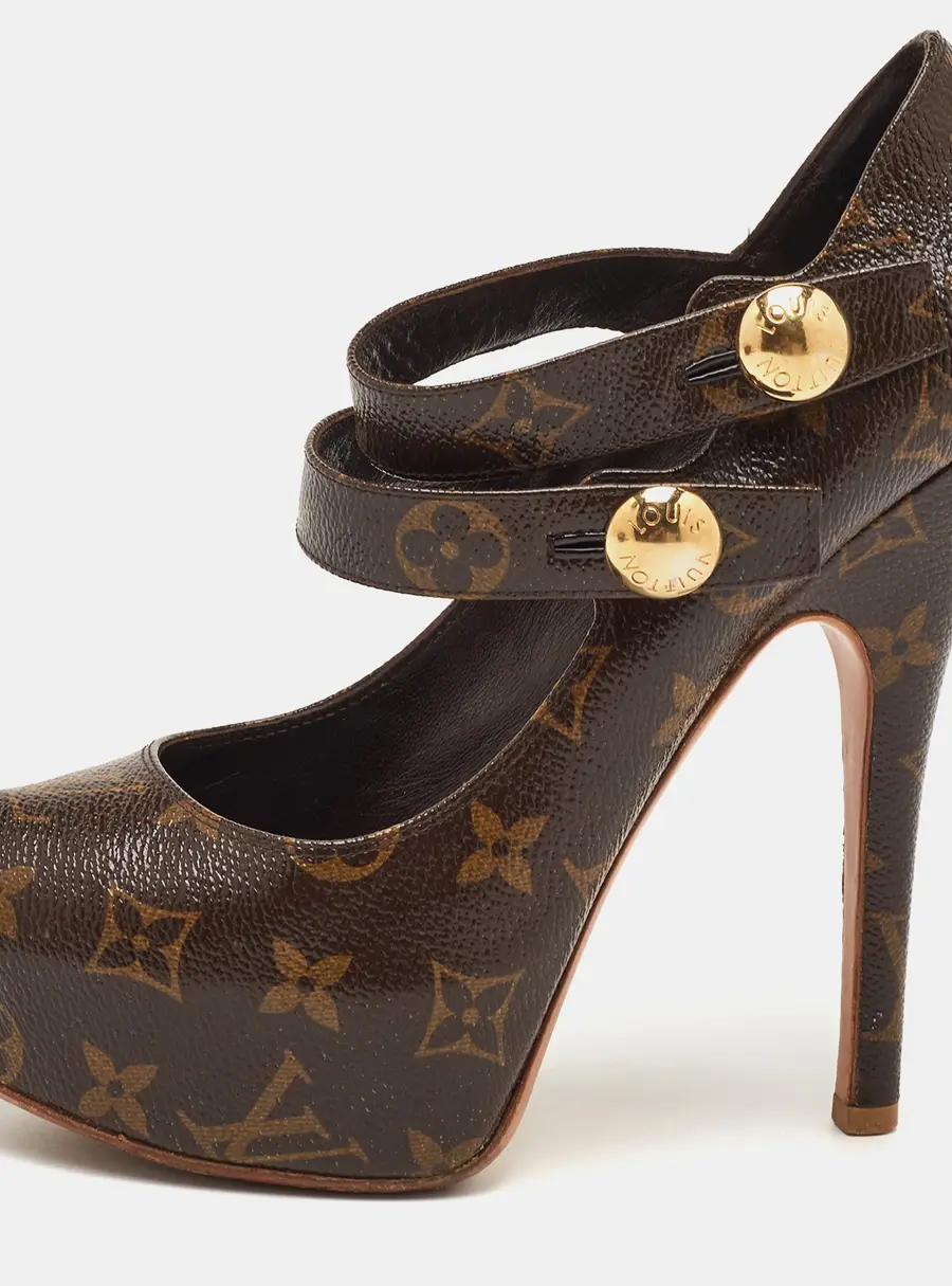 Louis Vuitton Size 37.5 Monogram Canvas Ritual Mary Jane Peep Toe Platform Pumps