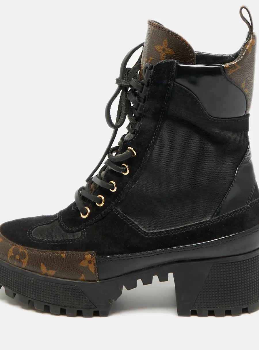 Louis Vuitton Laureate Size 36 Black Coated Canvas and Leather and Suede Ankle Length Boots