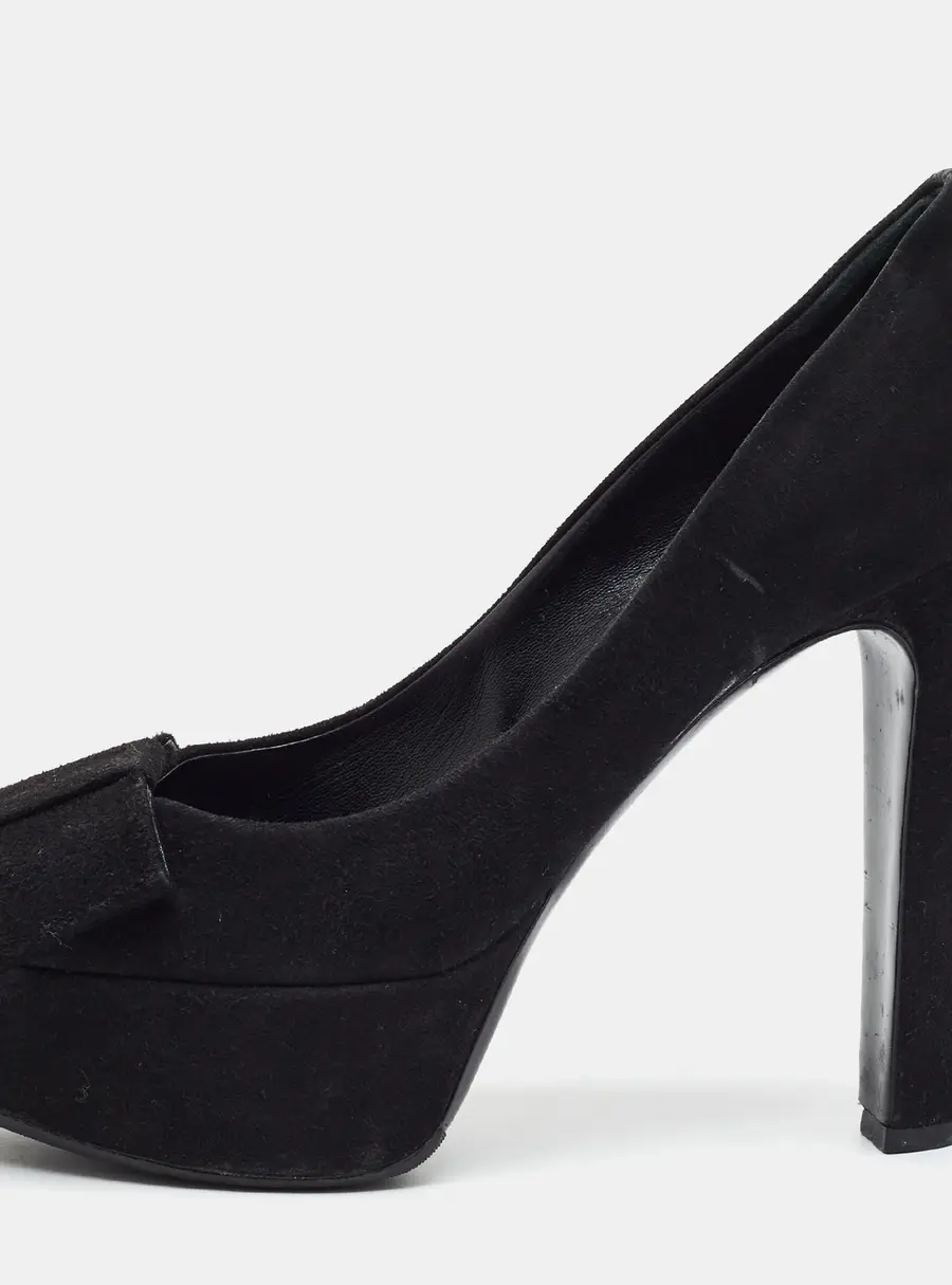 Louis Vuitton Size 40 Black Suede Platform Peep Toe Pumps