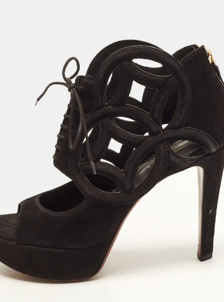 Louis Vuitton Size 39.5 Black Suede Platform Ankle Strap Sandals