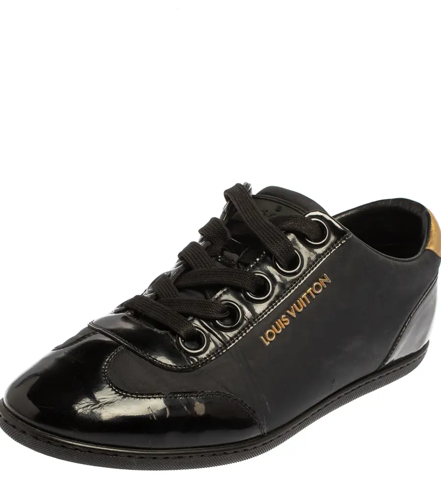 Louis Vuitton Size 36.5 Black Leather, Nylon and Patent Leather Low Top Sneakers