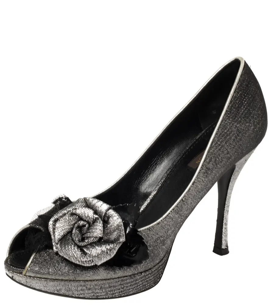 Louis Vuitton Silver Lurex Fabric Floral Peep Toe Pumps Size 39