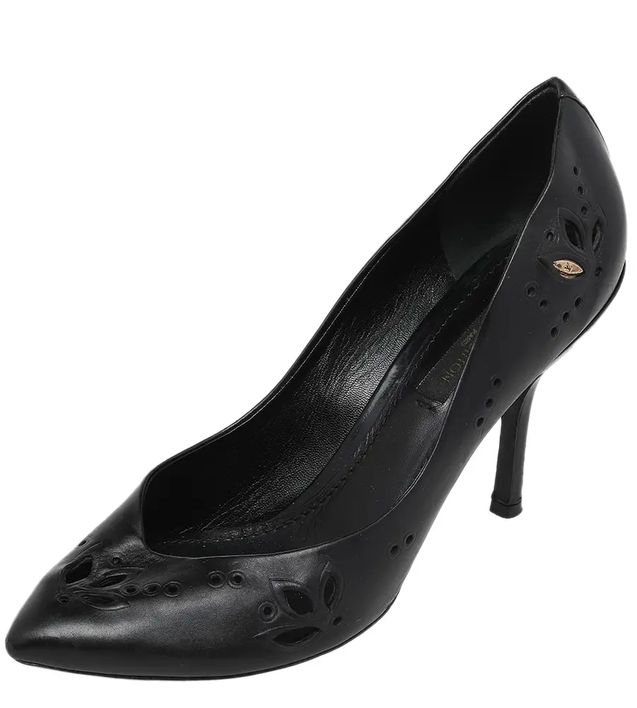 Louis Vuitton Black Laser Cut Leather Pointed Toe Pumps Size 36.5