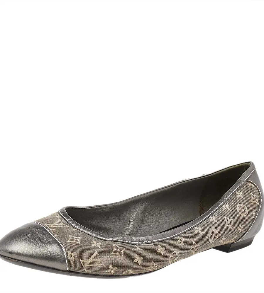 Louis Vuitton Metallic Grey Monogram Canvas and Leather Ballet Flats Size 37.5