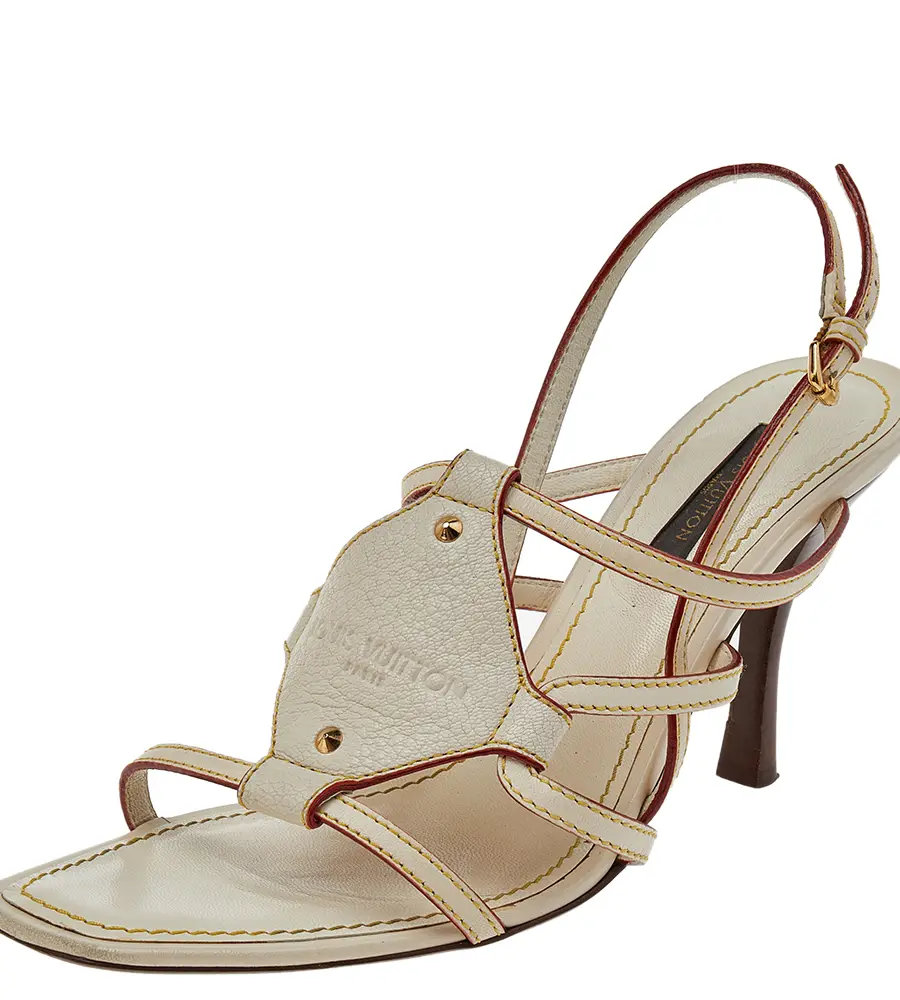 Louis Vuitton Cream Leather Ankle Strap Sandals Size 36.5