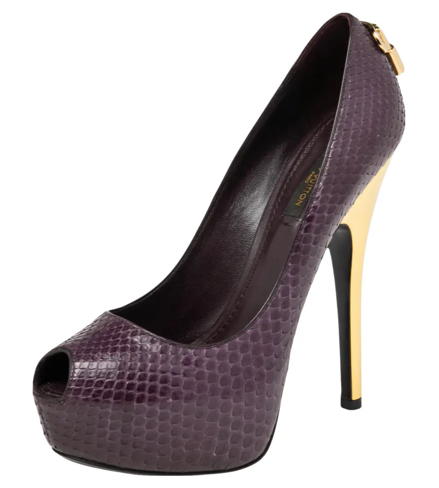 Louis Vuitton Purple Python Oh Really! Peep Toe Platform Pumps Size 36.5