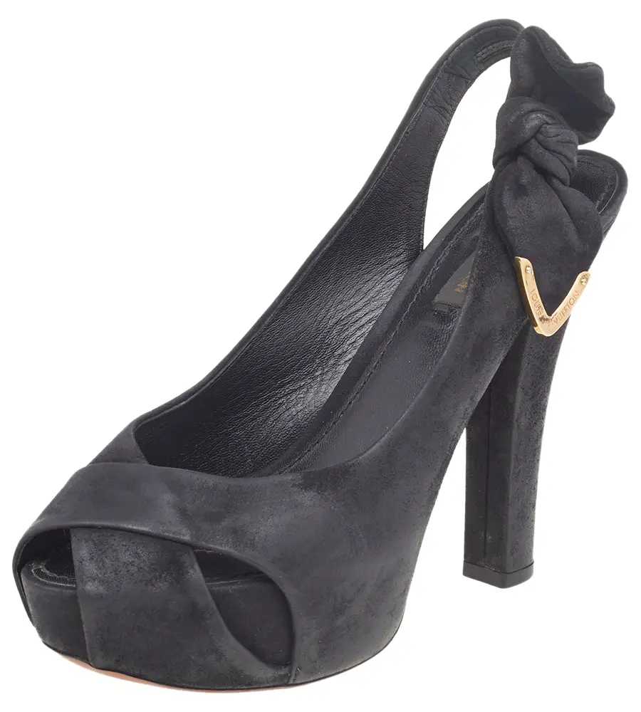 Louis Vuitton Black Suede Platform Slingback Sandals Size 37