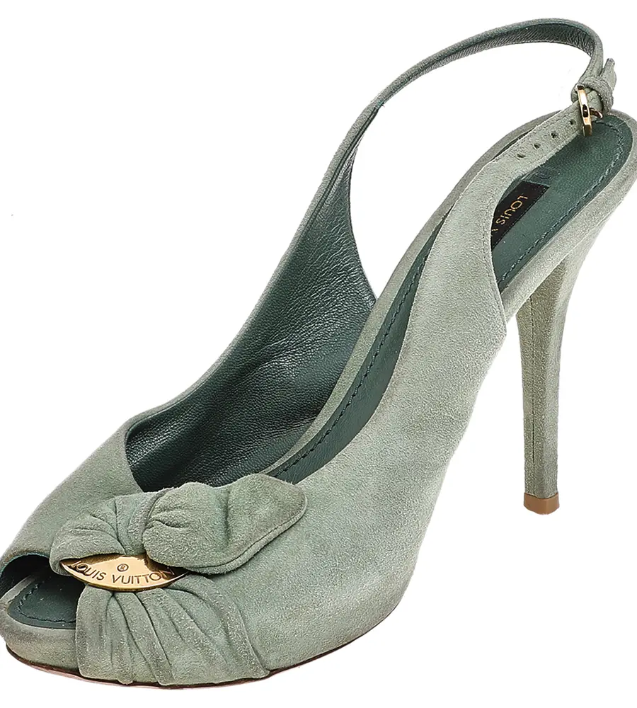 Louis Vuitton Green Suede Bow Slingback Sandals Size 36