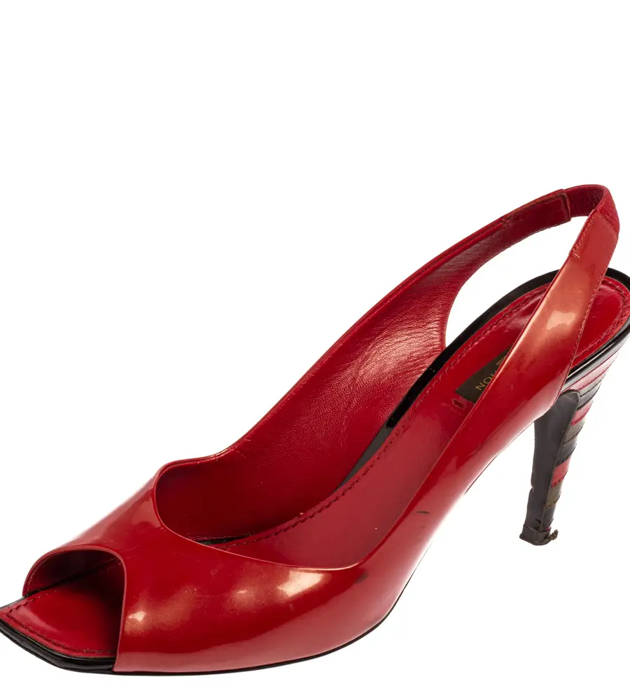 Louis Vuitton Red Patent Leather Peep Toe Sandals Size 40.5