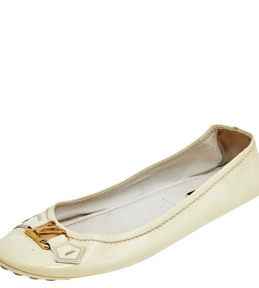Louis Vuitton Cream Patent Leather Oxford Ballet Flats Size 39.5