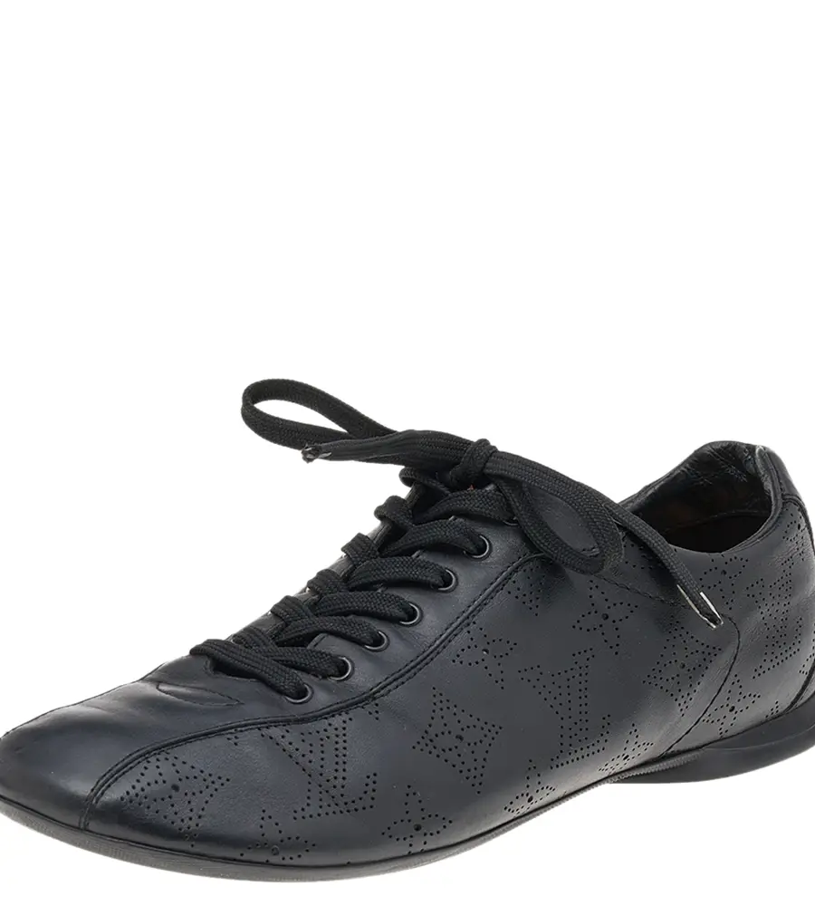Louis Vuitton Black Monogram Perforated Leather Low Top Sneakers Size 38.5