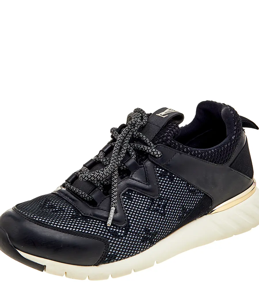 Louis Vuitton Black Leather And Mesh Low Top Sneakers Size 37