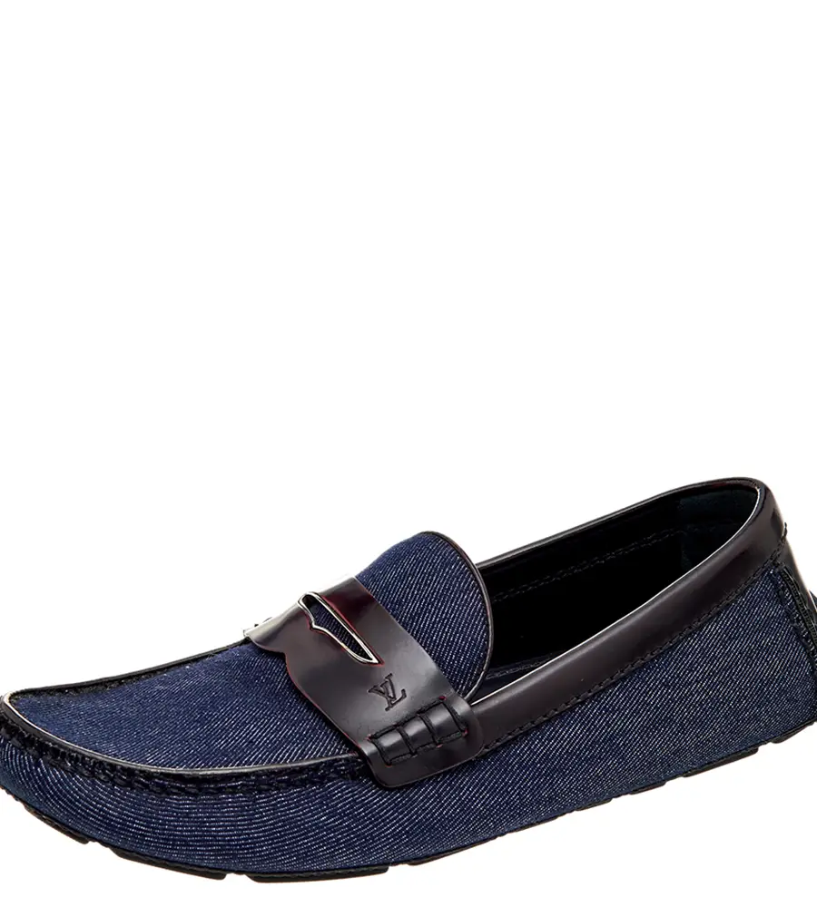 Louis Vuitton Blue/Brown Denim And Leather Slip On Penny Loafers Size 37